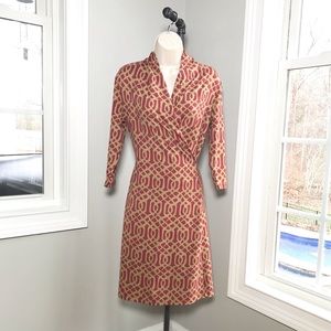 J McLaughlin 3/4 Sleeve Faux Wrap Dress Catalina Cloth ~ Women’s XS